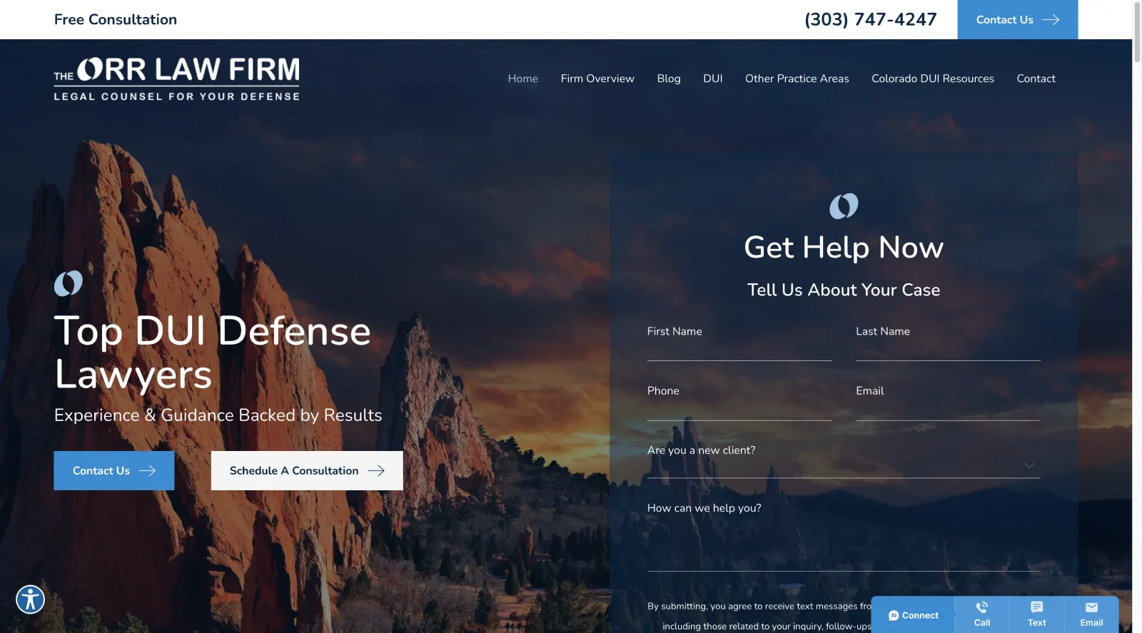 A screenshot of Orr Law Firm's DUI legal services homepage