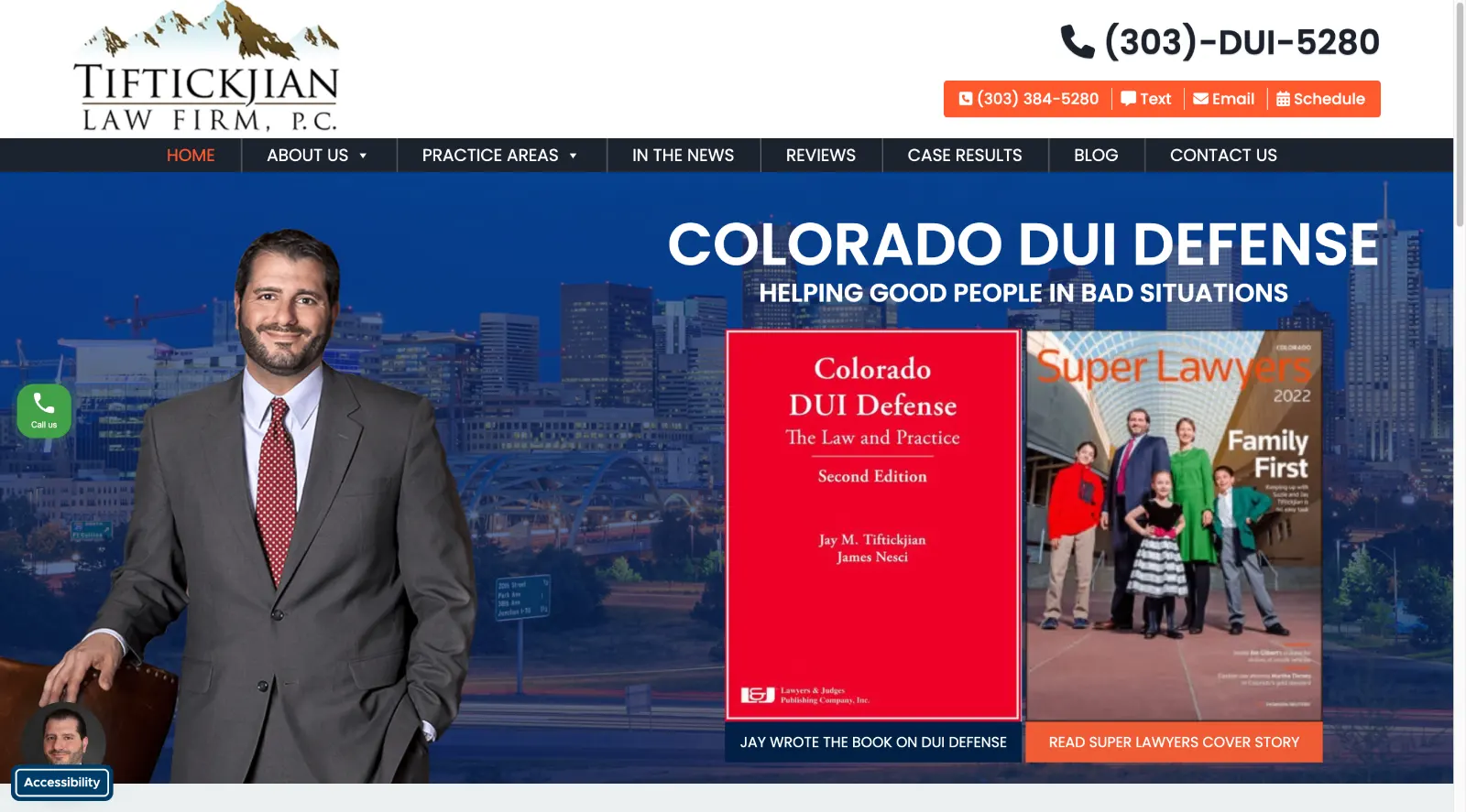 A screenshot of Tiftickjian Law Firm's DUI defense services homepage